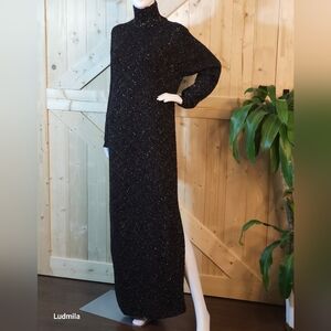 ELOQUII size 14/16 black knit dress with gold metallic‎ thread and open back
